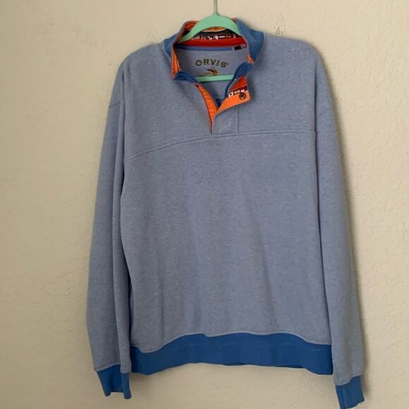 Orvis Mock Neck Long Sleeve Zip/Snap Closure Sweatshirt Men’s Size L - Picture 1 of 11